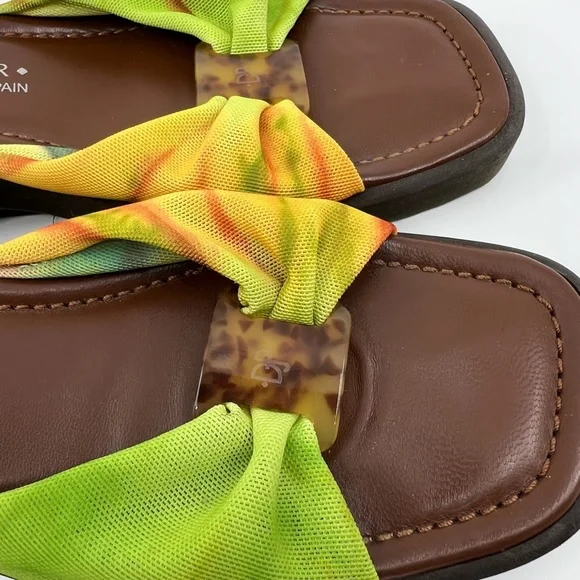 Donald  J Pliner Tie Dye Green Orange  Fabric Mesh Wedge/Slide Sandals 8 M - Picture 8 of 8
